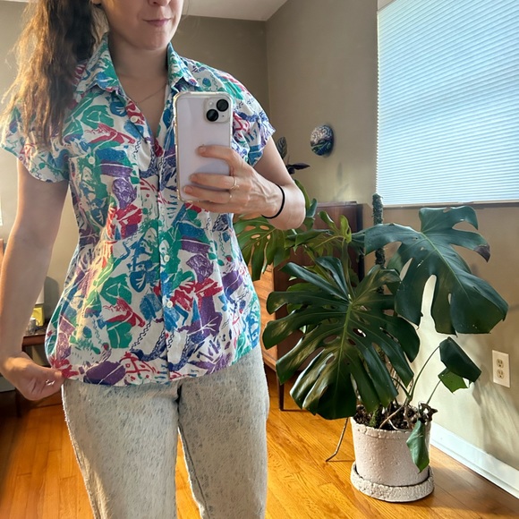 Vintage 1990 Cherokee cotton abstract print top - Picture 2 of 3